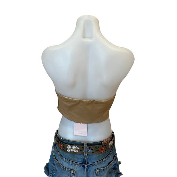 Superdown Beige Lace Up Bustier Top MEDIUM Strapless Steampunk Fairy Ashlyn NEW - Picture 6 of 8